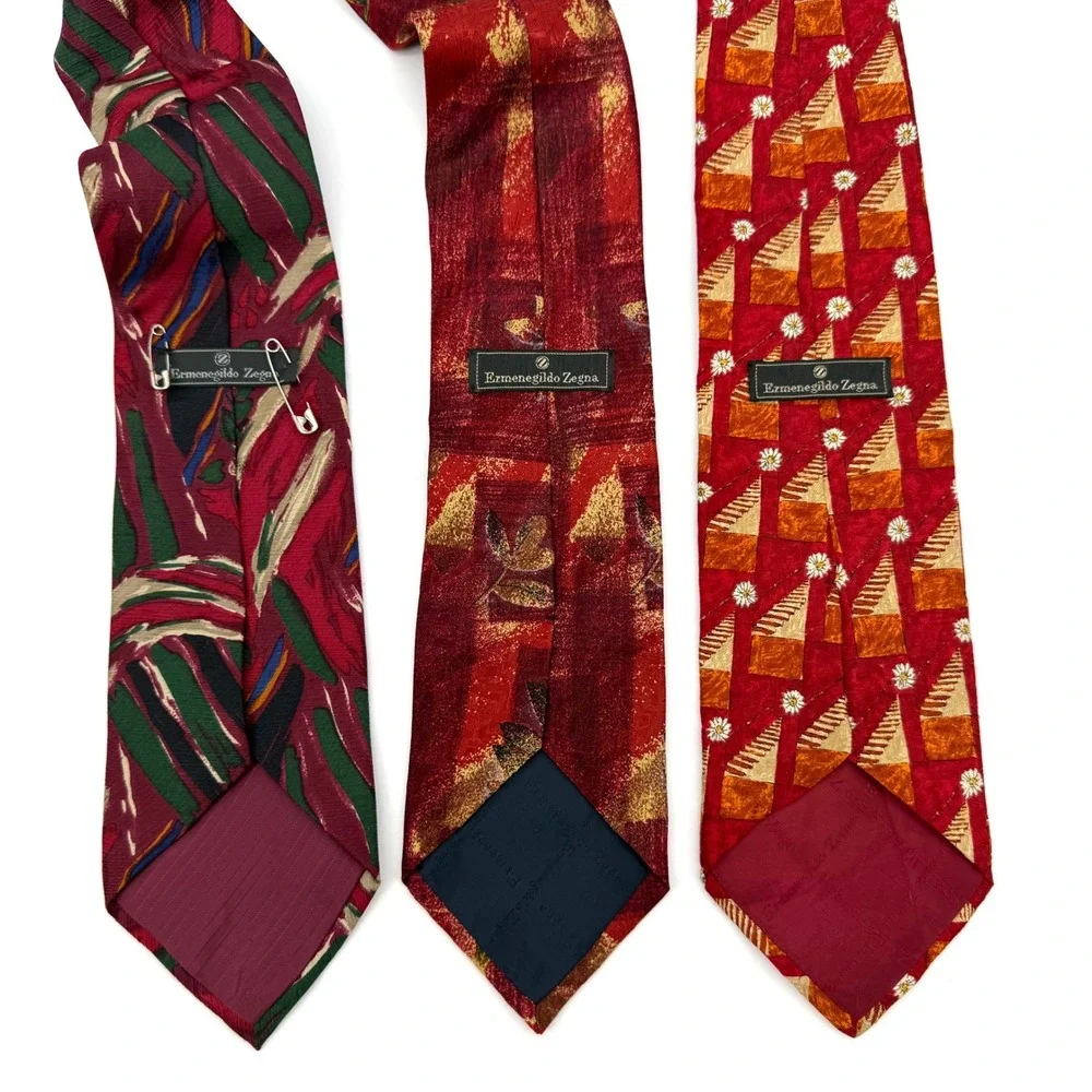 (3) Ermenegildo Zegna Mens Silk Tie Floral Abstract Italy Luxury Necktie Career